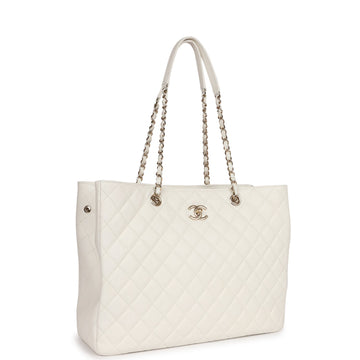 Pre-owned Chanel Large Classic Timeless Tote White Caviar Light Gold Hardware