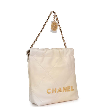 Chanel Mini  Bag Champagne Iridescent Calfskin Gold Hardware