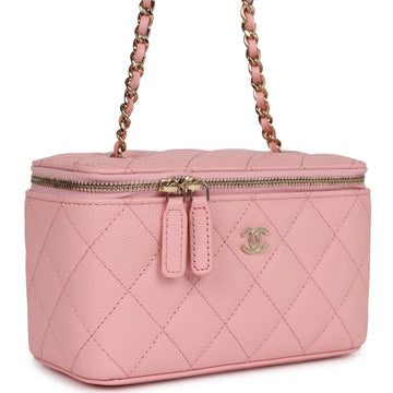 Chanel Small Classic Vanity Case Pink Caviar Light Gold Hardware