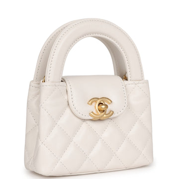 Chanel Nano Kelly Shopper White Shiny Aged Calfskin Brushed Gold Hardware