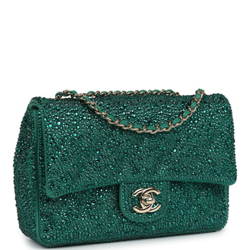 Chanel Mini Flap Bag Green SwaroECki Crystal and Green Lambskin Silver Hardware