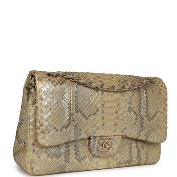 New Chanel Jumbo Classic Double Flap Gold Metallic Python Gold Hardware