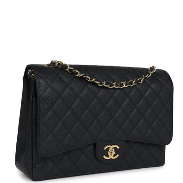 New Chanel Maxi Classic Double Flap Bag Black Caviar Gold Hardware