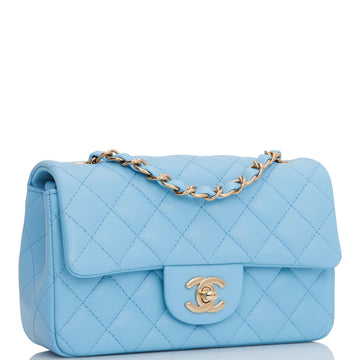 Chanel Mini Rectangular Flap Bag Blue Lambskin Light Gold Hardware