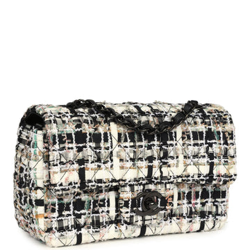 New Chanel Mini Classic Flap Black and White Tweed Black Hardware