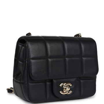 New Chanel Monaco Mini Square Flap Bag Black Lambskin Light Gold Hardware