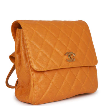 Vintage Chanel Flap Backpack Yellow Caviar Gold Hardware