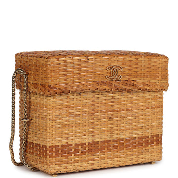 Chanel Small Picnic Basket Bag Natural Wicker Gold Hardware