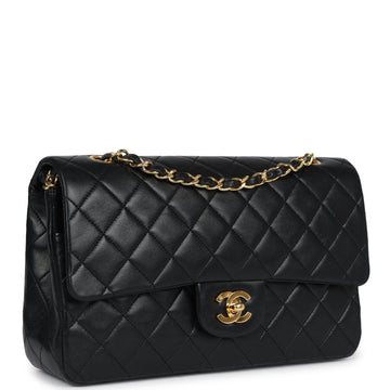 New Chanel Medium Classic Double Flap Bag Black Lambskin Gold Hardware