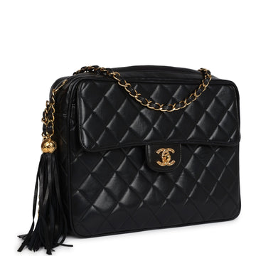 New Chanel Front Pocket Camera Bag Black Lambskin Gold Hardware