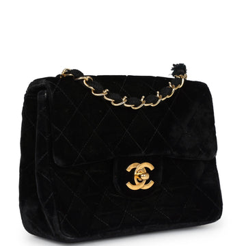 New Chanel Mini Square Flap Bag Black Velvet Gold Hardware