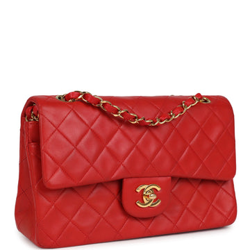 New Chanel Small Classic Double Flap Bag Red Lambskin Gold Hardware