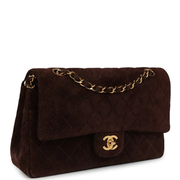 New Chanel Medium Classic Double Flap Bag Brown Suede Gold Hardware