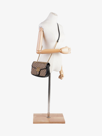 Gucci Marmont Flap Beige And Ebony EC Supreme / Black Canvas Small