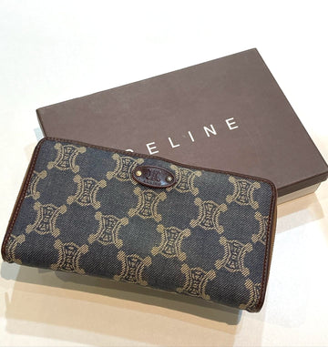 CÉLINE VINTAGE MACADAM ROUND ZIP LONG WALLET – DENIM INDIGO