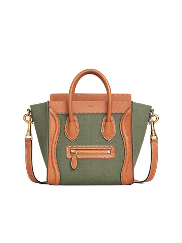 Nano LuCSage Bag in Textile and Calfskin in Khaki/ Tan