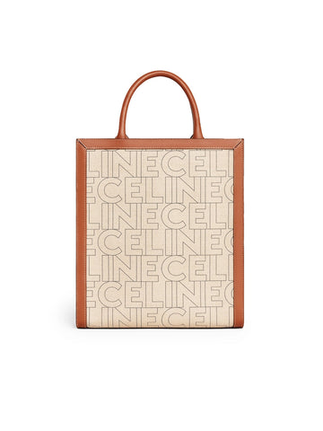 Small Vertical Cabas Celine in Textile with Celine All-Over Print Natural/Tan