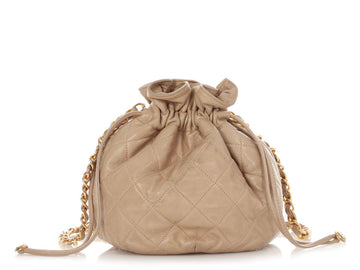 Chanel Vintage Small Taupe Quilted Lambskin Bucket Bag