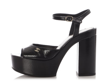 Chanel Black Patent Platform Sandals