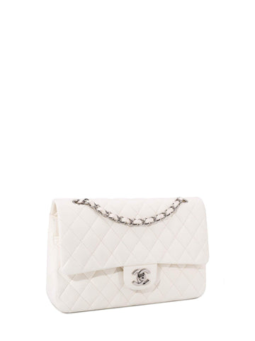 Chanel . Quilted Leather Medium Double Flap Bag Off White