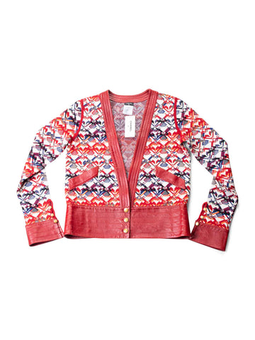 Chanel CC Logo Knit Leather Jacket Red