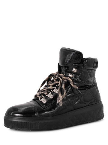 Chanel CC Logo Quilted Leather High Top Platform Sneakers Black