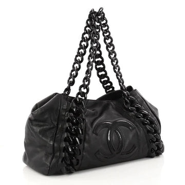 CHANEL GLAZED CALFSKIN LEATHER EAST WEST MODERN CHAIN TOTE