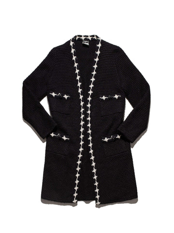 Chanel Cashmere Knit Fringe Cardigan Black White