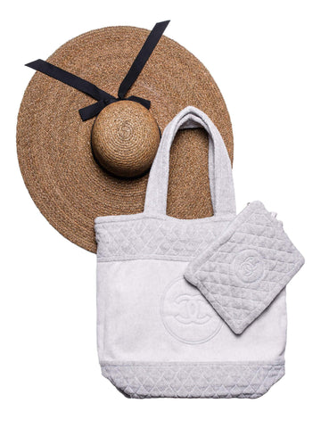 Chanel Cotton CC Logo XXL Beach Bag Grey