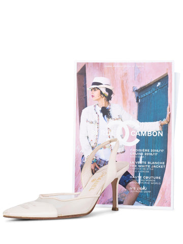 Chanel Leather CC Logo Slingback Heels Ivory