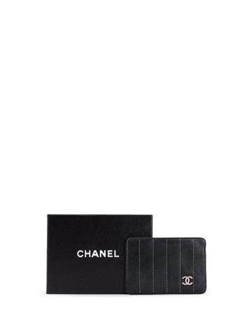 Chanel Leather Quilted CC Logo Card Holder Wallet Black