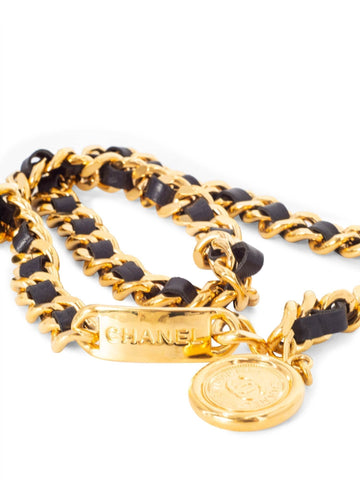 Chanel Medallion K Gold Chain Leather Belt Black