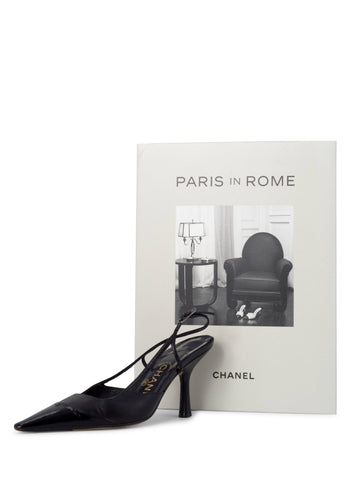Chanel Patent Leather CC Logo Cap Toe Sling Back Shoes Black