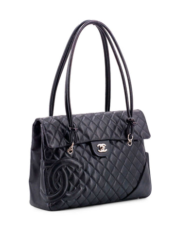 Chanel Quilted Leather CC Flap Maxi Bag Black