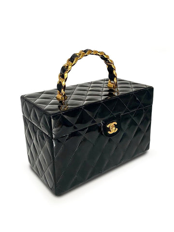 Chanel Quilted Patent Leather CC Trunk Bag Black