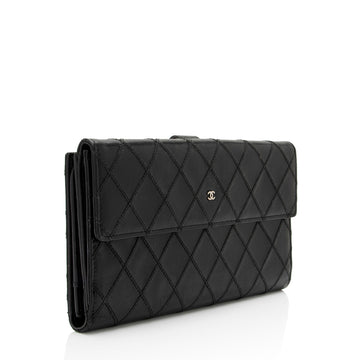 Chanel Calfskin Diamond Wild Stitch French Purse Wallet (SHF-snVzTa)