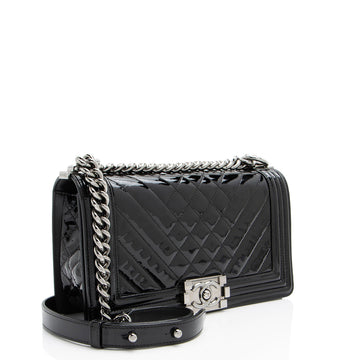 Chanel Chevron Patent Leather Old Medium Boy Bag