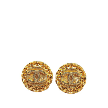 Chanel Gold Plated CC Round Clip On Earrings (SHG-th7B7r)