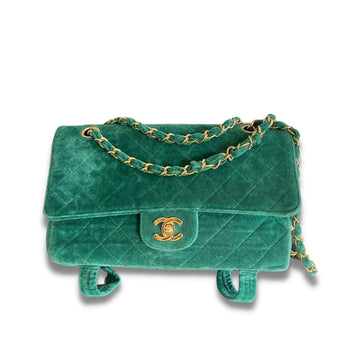 CHANEL GREEN VELVET TIMELESS VELOURS BAG