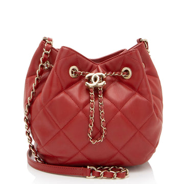 Chanel Lambskin CC Drawstring Mini Chain Bucket Bag (SHF-lV4nFp)