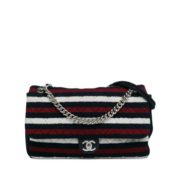 Chanel Maxi Multicolor Stripe Jersey Rope Flap (SHG-qrO2iH)