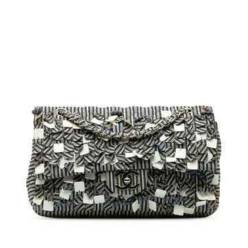Chanel Medium Cotton Striped Double Flap (SHG-H6a1oN)