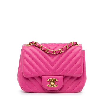 Chanel Mini Square Classic Chevron Lambskin Flap (SHG-Mse1pE)