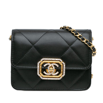 Chanel Quilted Calfskin Strass Card Holder On Chain (SHG-hGZFBb)