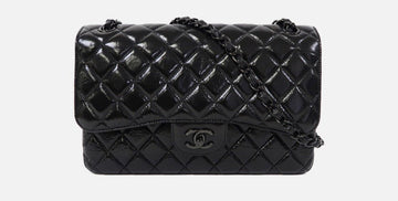CHANEL SO BLACK QUILTED CRUMPLED CALFSKIN MEDIUM DOUBLE FLAP BAG
