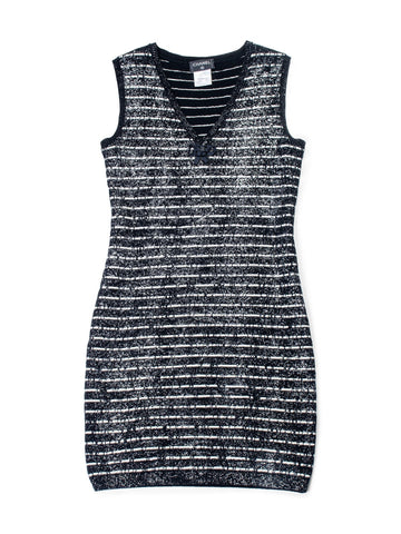 Chanel Sparkly Knit CC Logo Dress Black White