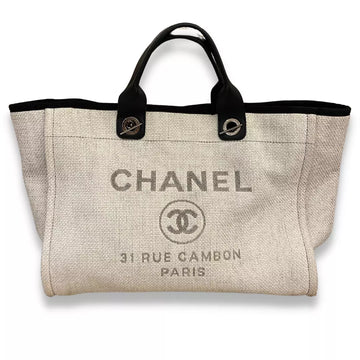 CHANEL WHITE CANVAS DEAUVILLE TOTE BAG