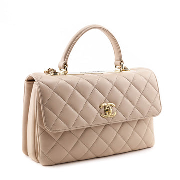 Chanel Beige Quilted Lambskin Medium Trendy CC Flap Dual Handle Bag