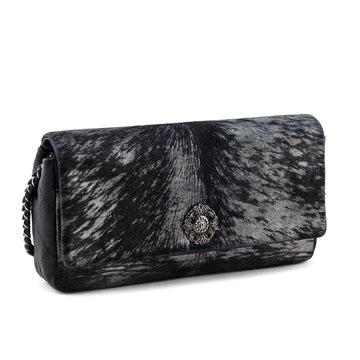 Chanel Black & Silver Metallic Velvet & Quilted Caviar Flap Bag