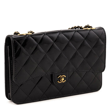 Chanel Black Patent Quilted CC Eyelet Wallet on Chain